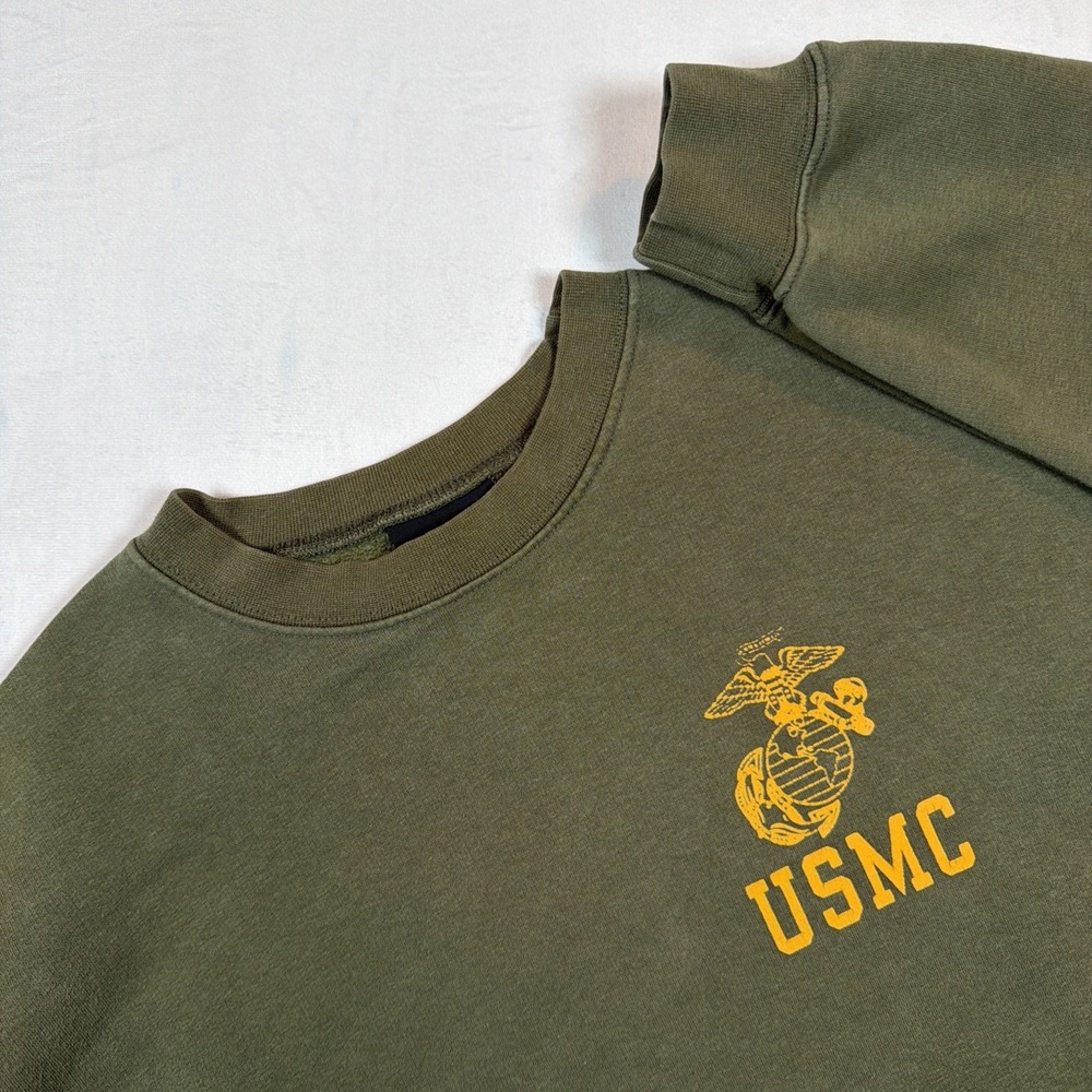 VTG USMC Bay Side Sweatshirt Men's Large Olive Green Made USA Military Pullover